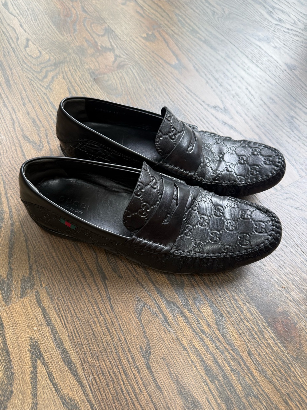Gucci Black Embossed GG Leather Penny Loafers